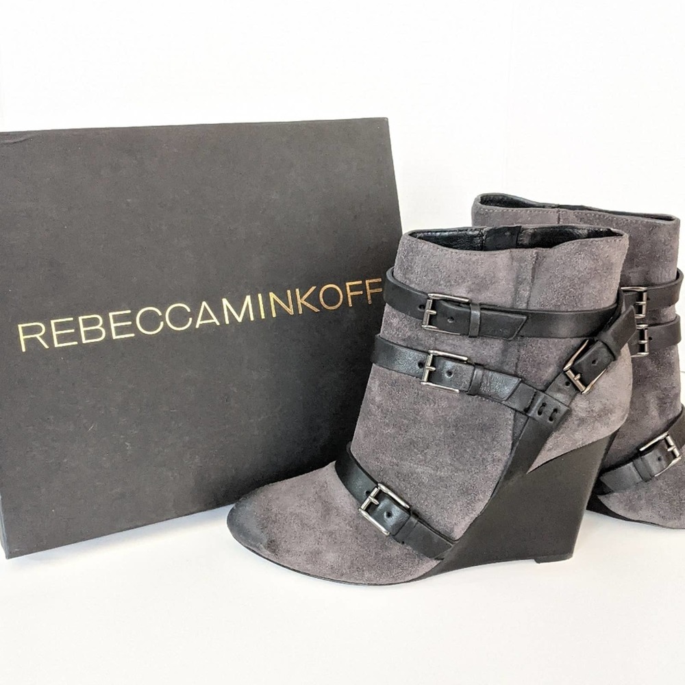 Rebecca Minkoff Maggie Charcoal Waxy Suede Boots Size 10